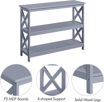 Console Table with 3 Storage Shelves, Entryway Table- Gray