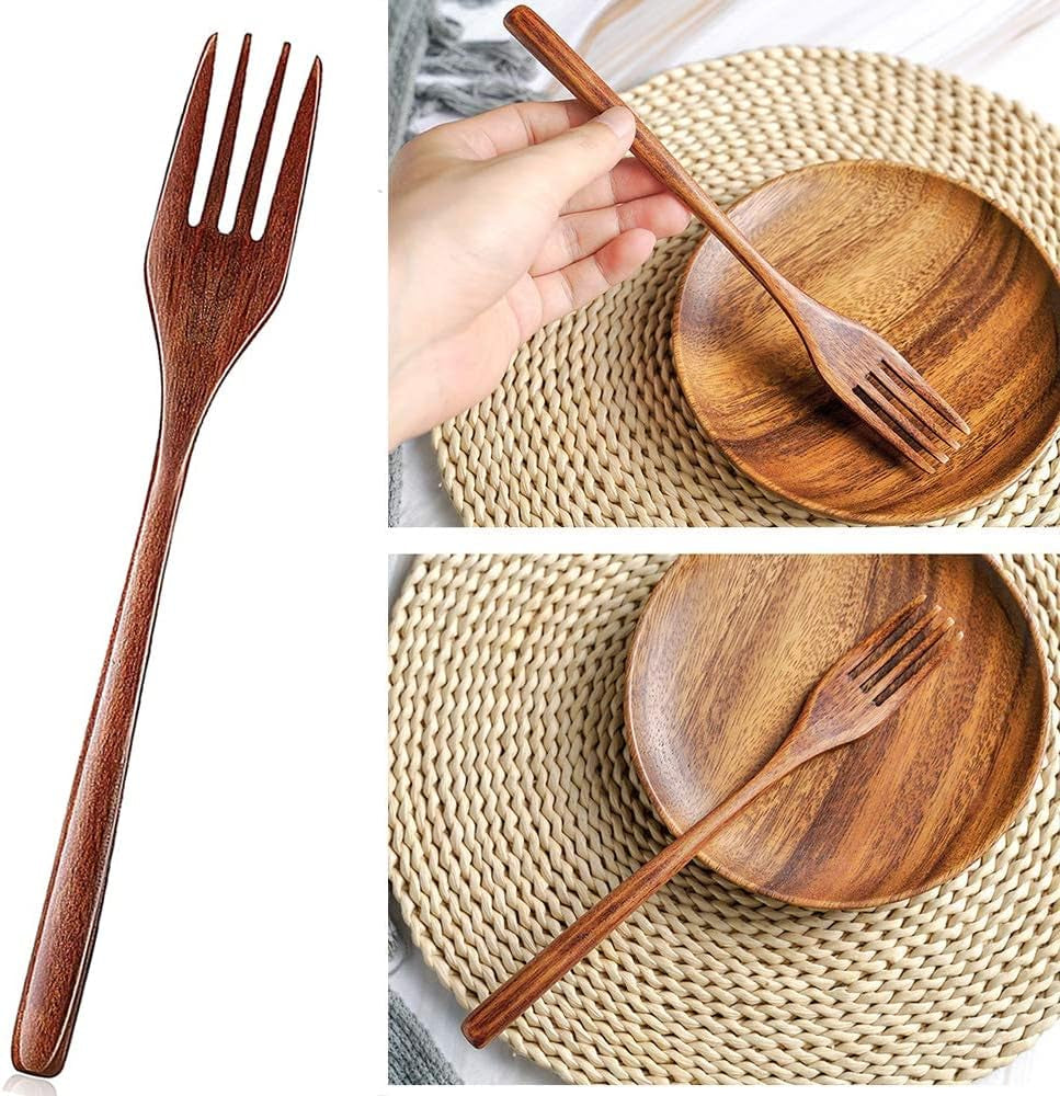 Wooden Spoon and Fork for Eating Utensil Set, Wood Cutlery, Wooden Flatware, Reusable Bamboo Utensils 