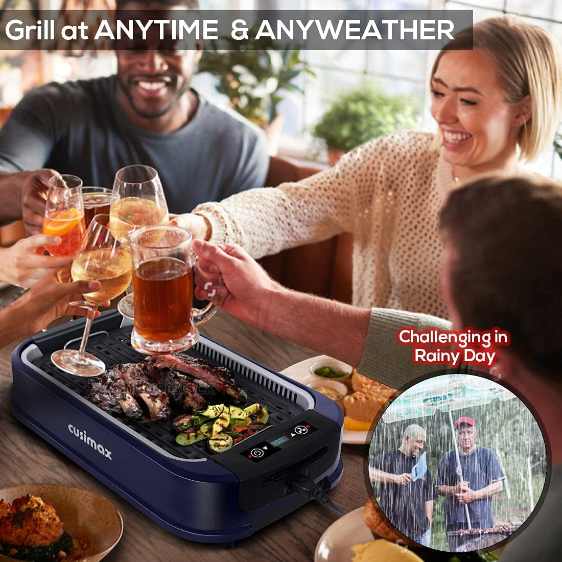 Indoor Grill Electric Grill  Smokeless Grill Portable Korean BBQ Grill with Turbo Smoke Extractor Technology, Non-Stick Removable Grill Plate, Tempered Glass Lid (Single Plate)