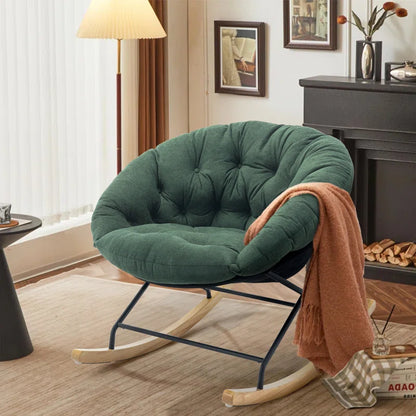 Upholstered Rocking Papasan Chair with Solid Wood Leg