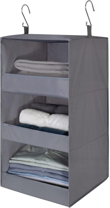 3-Shelf Hanging Closet Organizer and Storage, Collapsible Hanging Closet Shelves, Gray, 29 ½" H X 12" W X 12" D, 1-Pack