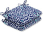 Damask Indoor/Outdoor Chair Seat Cushion with Ties Squared Corner, Plush Fiber Fill, Weather, and Fade Resistant, 20" X 20", Blue Basalto Navy 2 Count