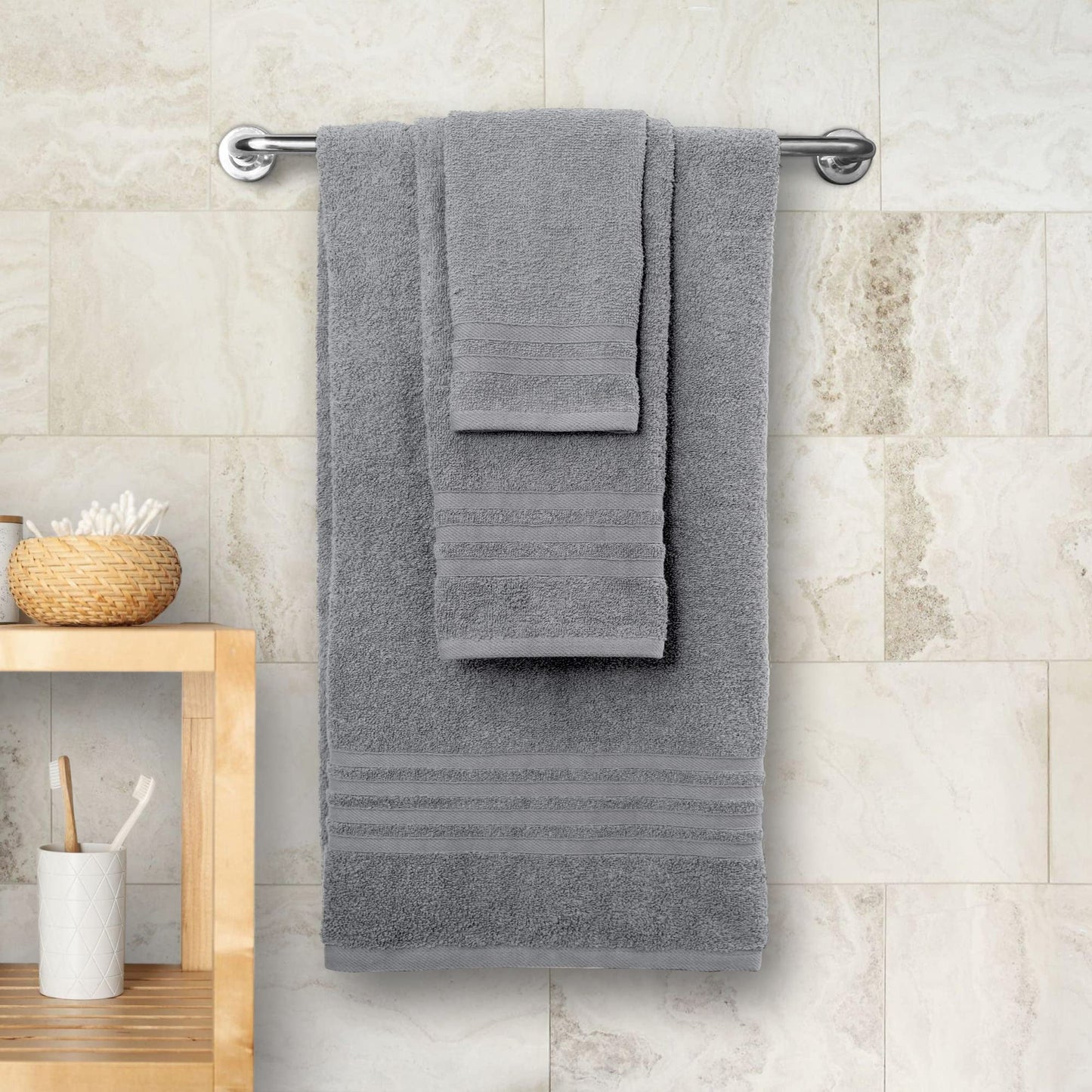 12 Piece Bath Towel Set for Bathroom - Wealuxe Collection 2 Bath Towels, 4 Hand Towels, 6 Washcloths 100% Cotton Soft and Plush Highly Absorbent- Light Gray