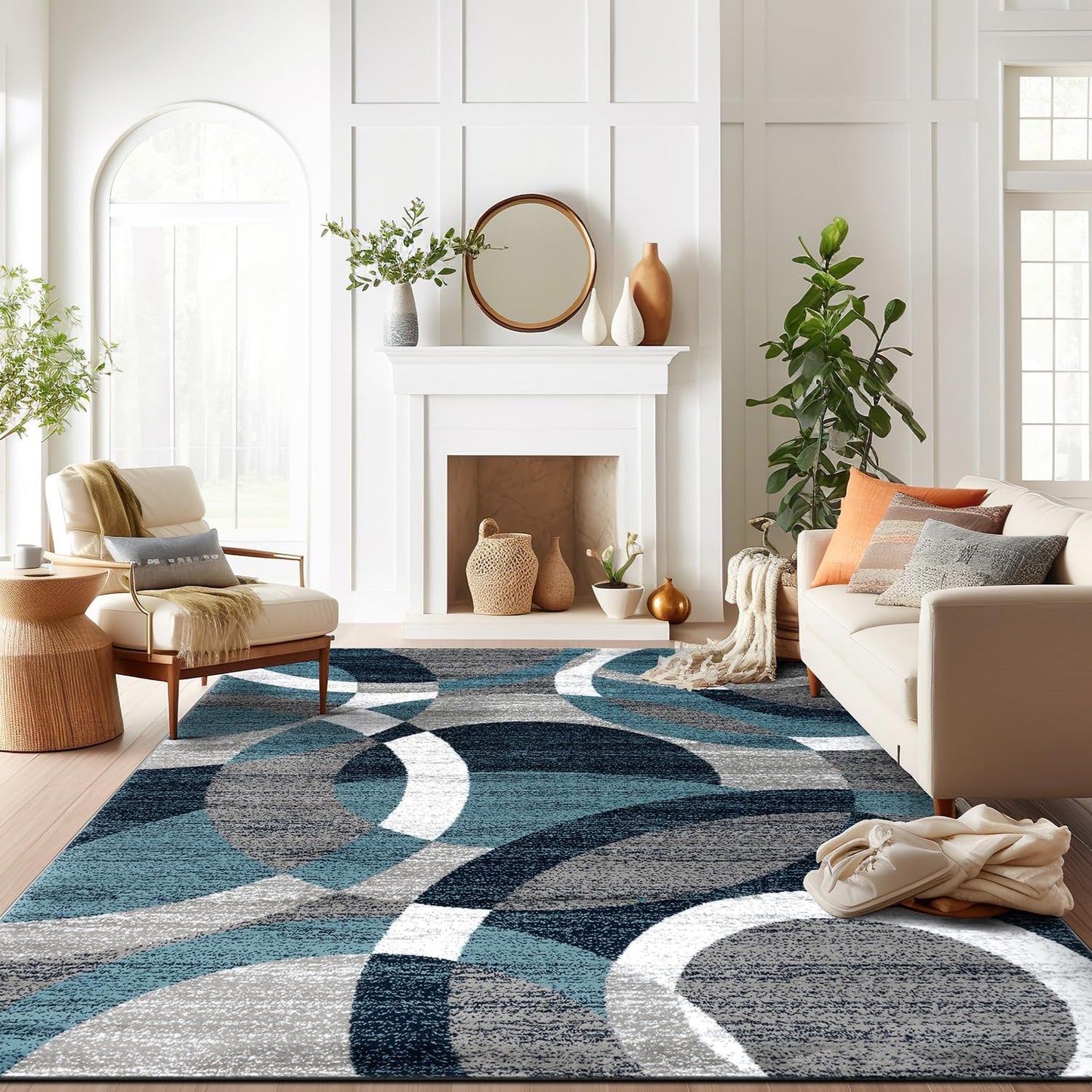 Contemporary Abstract Circles Perfect for High Traffic Areas of Your Living Room,Bedroom,Home Office,Kitchen Area Rug 6'6" X 9' Gray