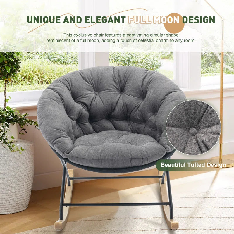 Upholstered Rocking Papasan Chair with Solid Wood Leg