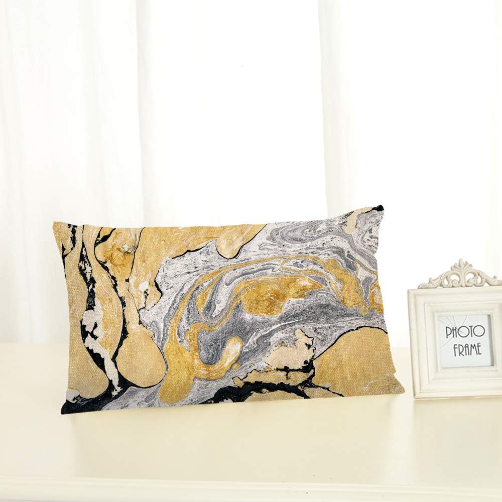 Throw Pillow Cover Black Gold Golden and Silver Marble Ink Abstract Painting Beautiful Gray Effect Aqua Decorative Pillow Case Home Decor 20X12 Inches Pillowcase