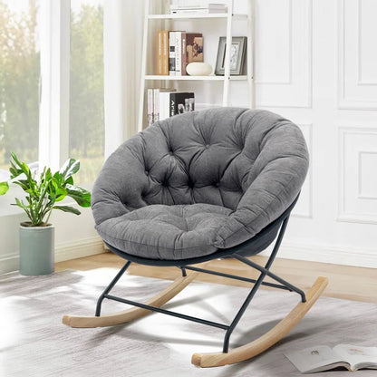 Upholstered Rocking Papasan Chair with Solid Wood Leg