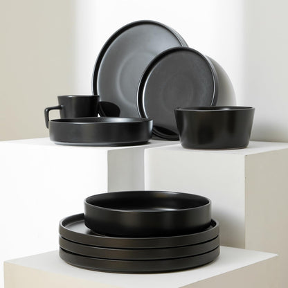 Coupe Stoneware Dinnerware Set, Service for 4, Gray Matte