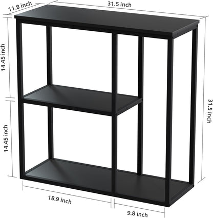 Console Table, 12'' Narrow Entryway Table for Living Room, 31.5'' X 31.5'' Black Industrial Sofa Table with 3-Tier Storage Shelves, Black