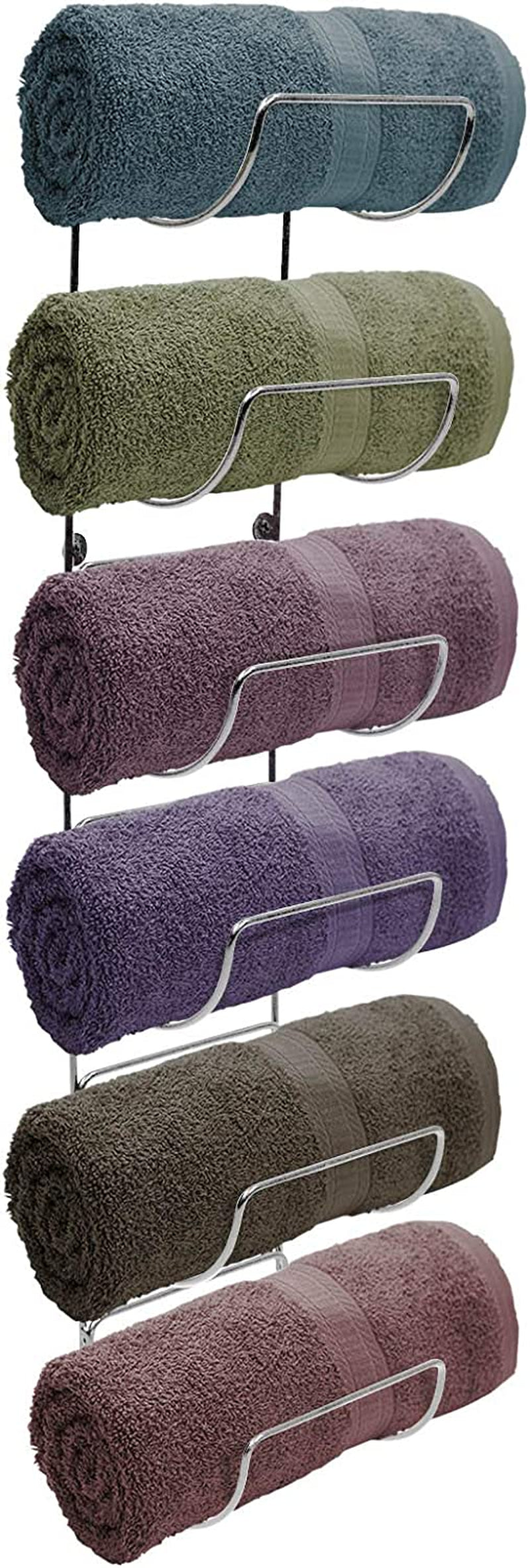 Towel Rack Wall Mount – 6 Compartments of Silver Metal Towel Holder for Bathroom Decor, Organizer for Linens,Wine Rack Wall Mounted for Kitchen, Bar, Wine Cellar