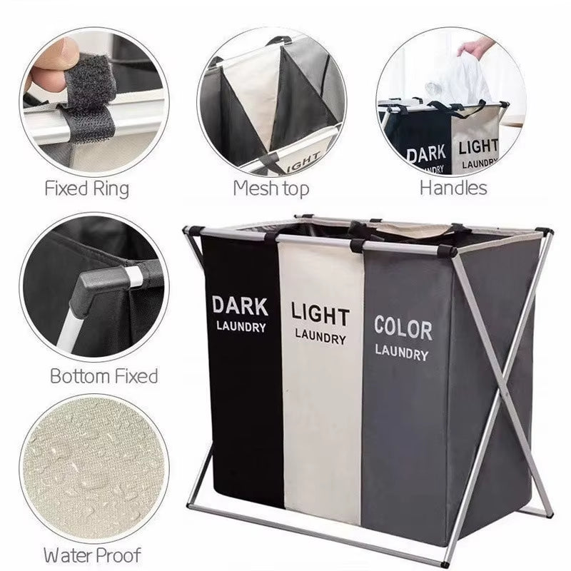 1/3 Grids Dirty Clothes Laundry Basket Storing Waterproof Oxford Storage Bags Portable Foldable Clothing / Toy Household Organizer