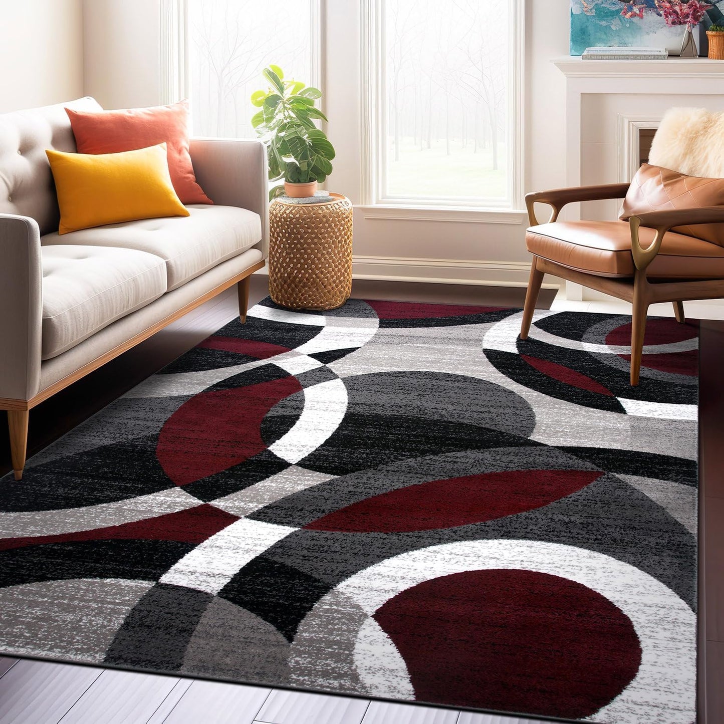 Contemporary Abstract Circles Perfect for High Traffic Areas of Your Living Room,Bedroom,Home Office,Kitchen Area Rug 6'6" X 9' Gray