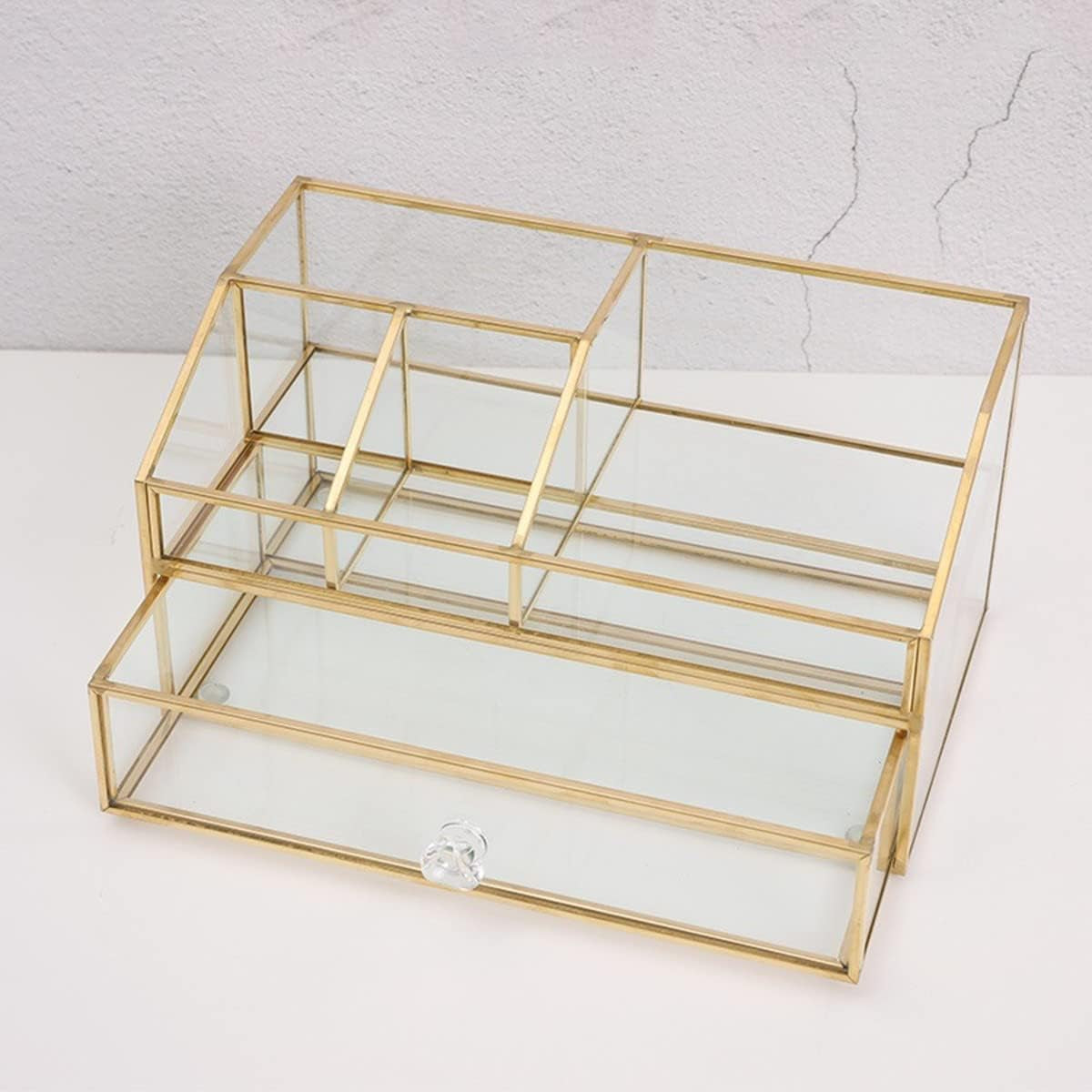 Glass Makeup Brush Holder, Makeup Brush Organizer Jewelry Display Box Elegant Glass Makeup Organizer