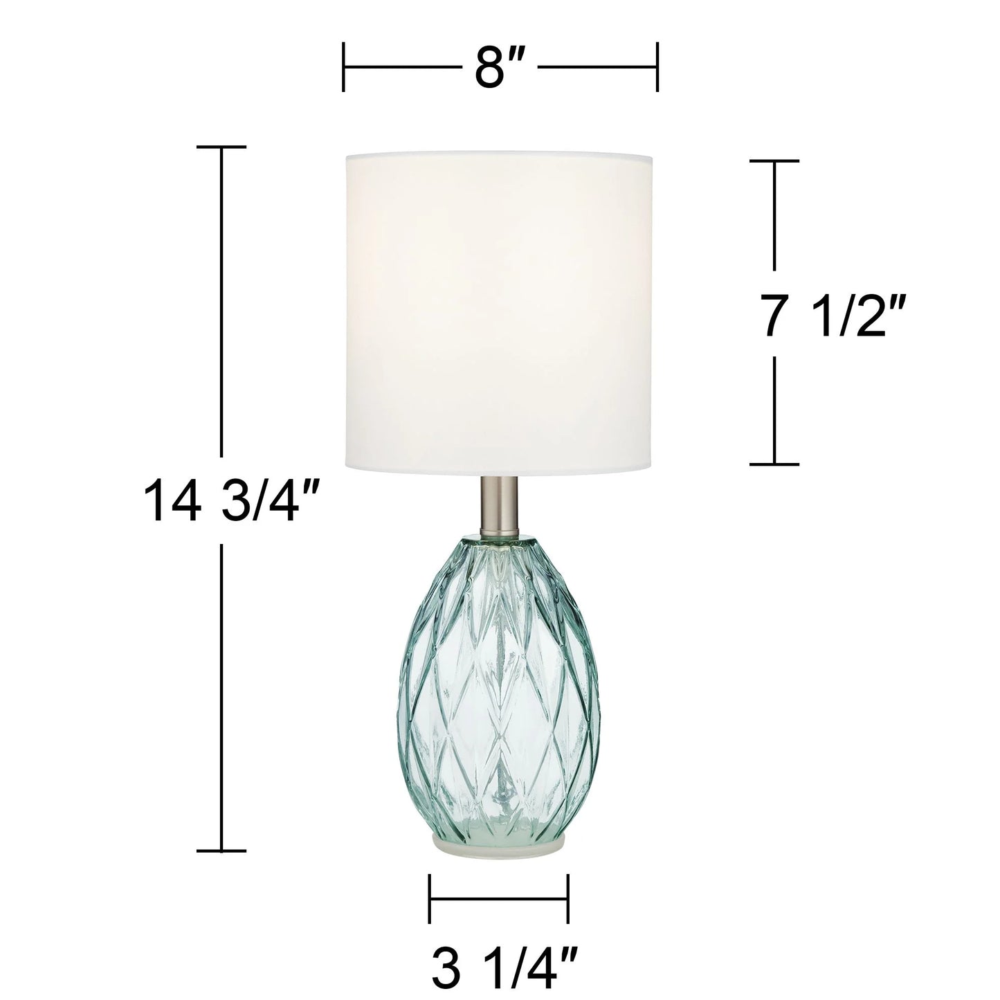 Modern Accent Table Lamps 14 3/4" High Set of 2 Diamond Blue Green Glass Fabric Drum Shade (Color May Vary)