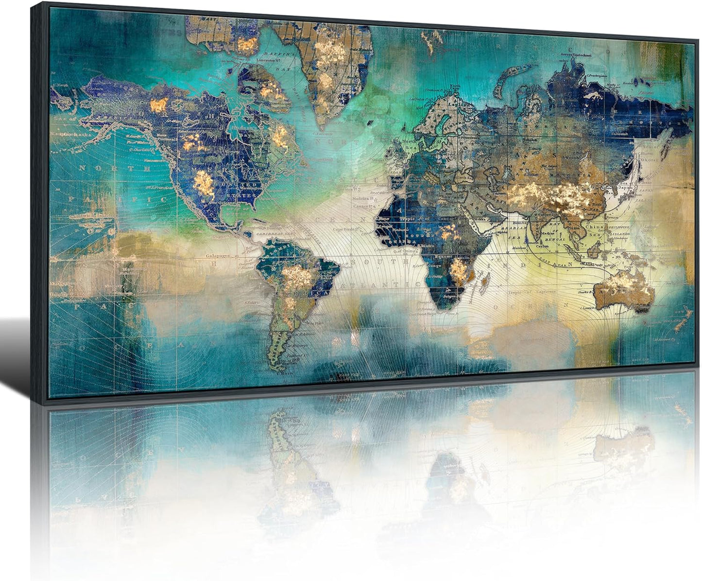  World Map Wall Decor - Large Wall Art,  Artwork- Map Wall Art 16"X32" 3 Piece Canvas Wall Art