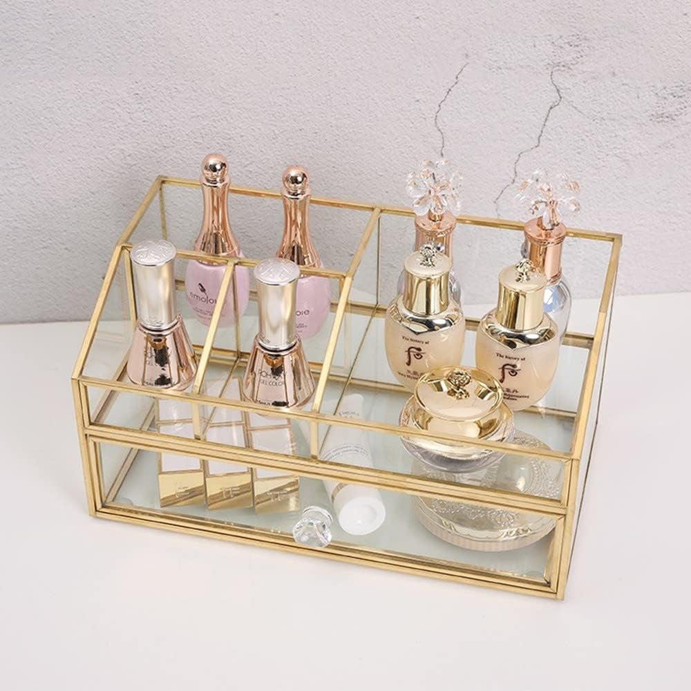 Glass Makeup Brush Holder, Makeup Brush Organizer Jewelry Display Box Elegant Glass Makeup Organizer