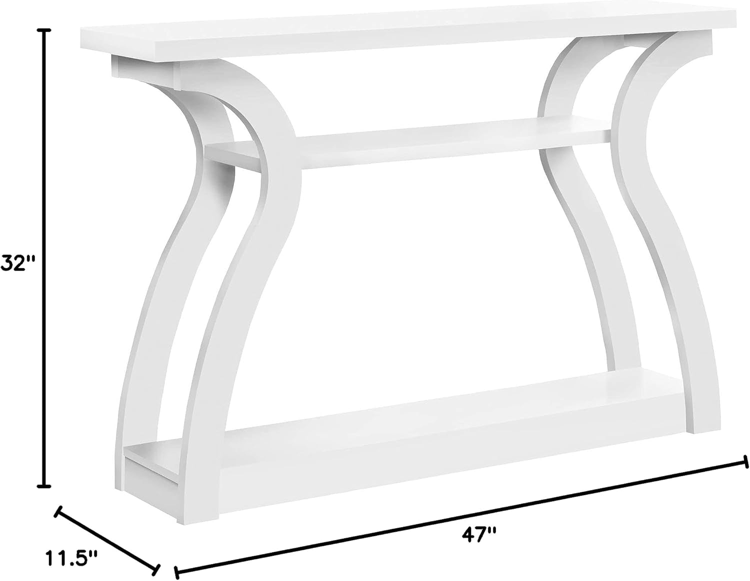 Home Entryway Sleek Stylish 47 Inch Long Large Surface Area Wood Look Accent Console Table, (White, 1.5 in X 47.25 in X 32 In)