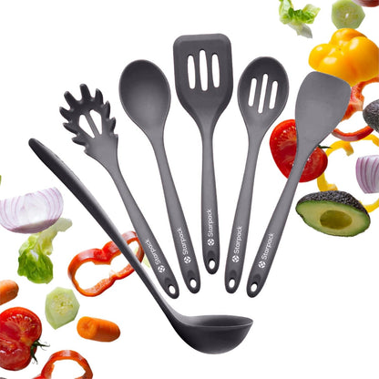 Starpack Premium Silicone Kitchen Utensils Set of 5 (10.5" Pcs) - Cooking Utensils Set with Heat Resistance 600°F - Hygienic One-Piece Design Silicone Utensil Set for Mixing & Cooking (Gray Black)