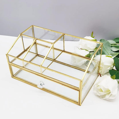 Glass Makeup Brush Holder, Makeup Brush Organizer Jewelry Display Box Elegant Glass Makeup Organizer