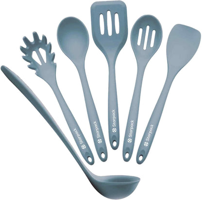 Starpack Premium Silicone Kitchen Utensils Set of 5 (10.5" Pcs) - Cooking Utensils Set with Heat Resistance 600°F - Hygienic One-Piece Design Silicone Utensil Set for Mixing & Cooking (Gray Black)