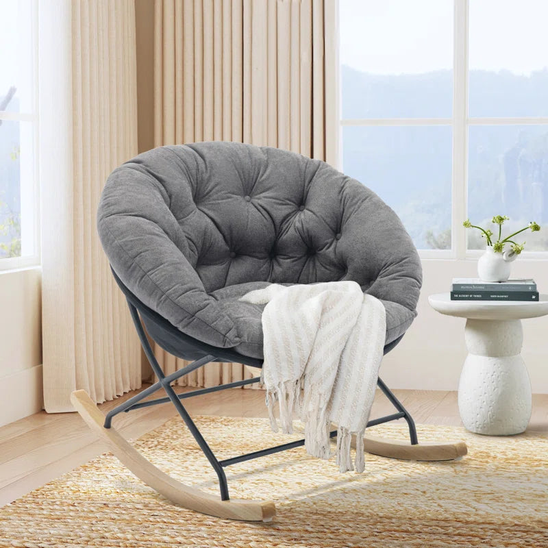 Upholstered Rocking Papasan Chair with Solid Wood Leg