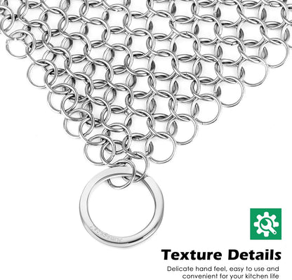 10”X10” Stainless Steel Cast Iron Cleaner Chainmail Scrubber for Cast Iron Pan Skillet Cleaner for Dishes Cast Iron Pot Cookware Accessories BG263