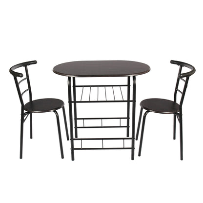 3 Piece Metal and Wood Dining Set, Black and Espresso Color for Indoor