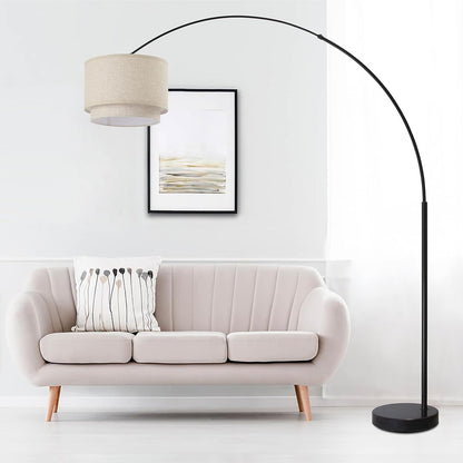 Modern 81" Arc Tall X-Large Living Room-Stand up Arching Drum Shade Large Floor Lamp with Real Marble Base -Corner Lamp (White)