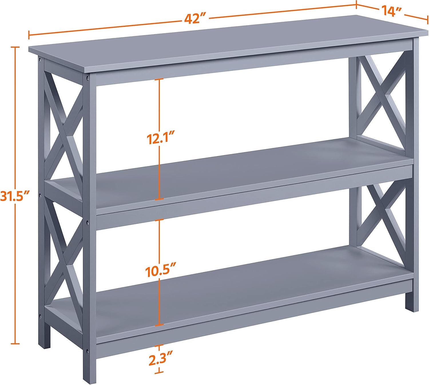 Console Table with 3 Storage Shelves, Entryway Table- Gray