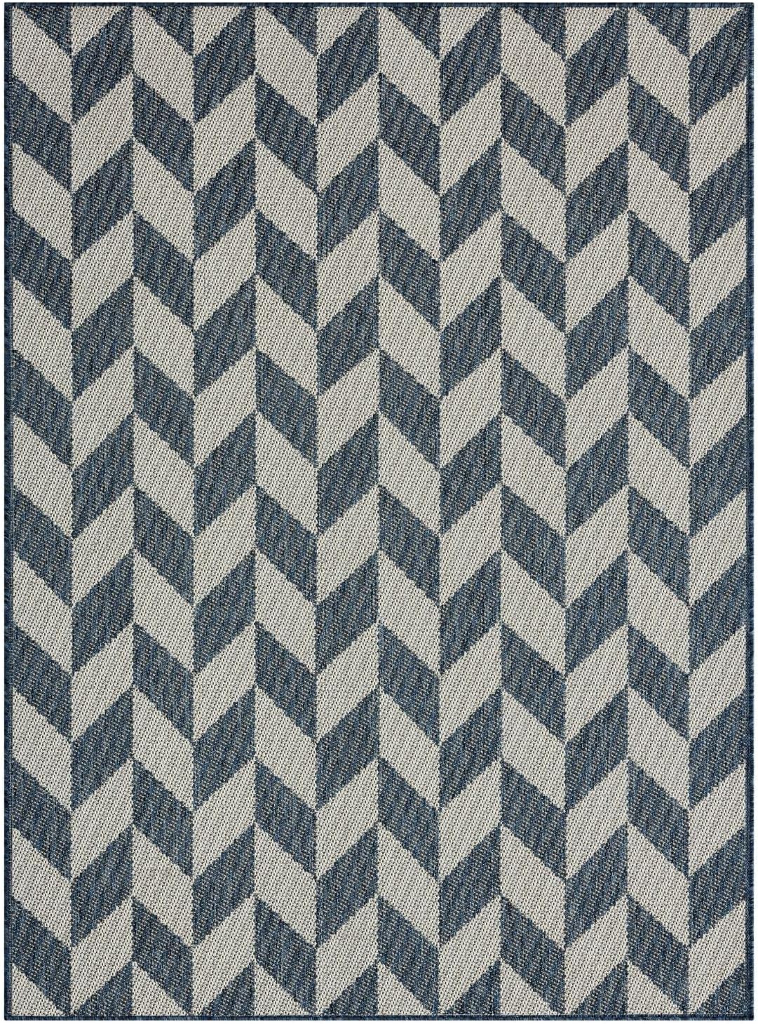 Patio Country Calla Contemporary Herringbone Indoor/Outdoor Area Rug, Blue/Grey, 7'9"X10'2"