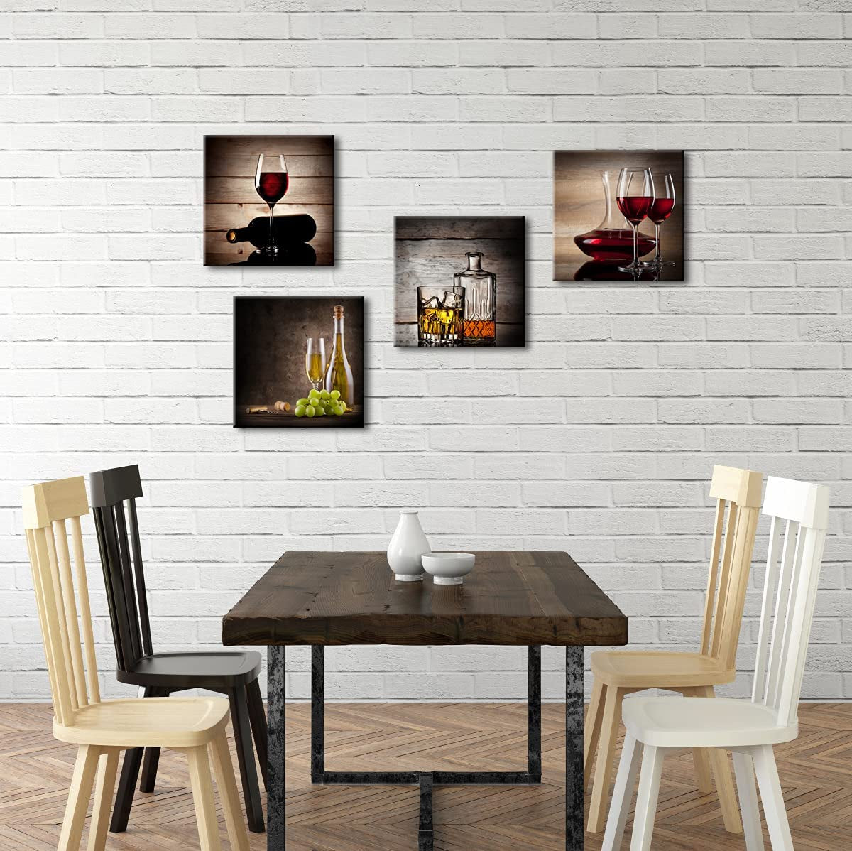 Red Wine Cups Modern Kitchen Wall Art, 4 Panels Abstract Canvas Prints Artwork, Contemporary Vintage Pictures/ Paintings on Canvas