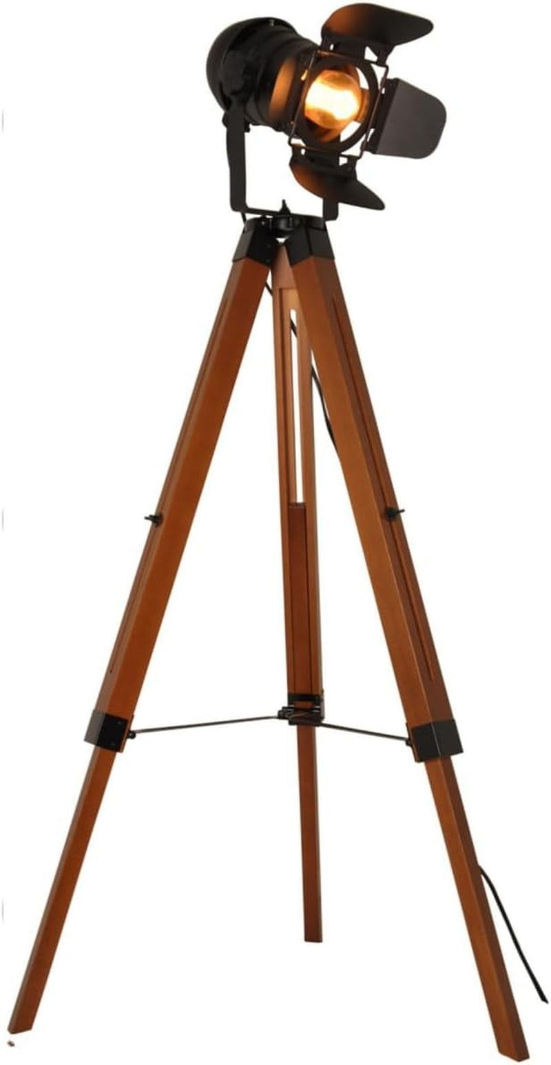 Industrial Tripod Floor Lamp for Living Room Bedroom, Vintage Standing Reading Lamp with Metal Wood Leg  (Blub Not Included)