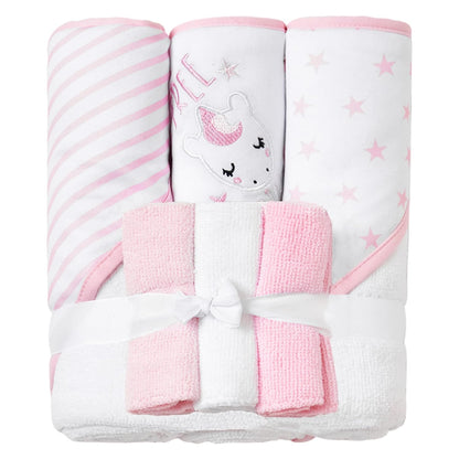 Soft Absorbent Baby Bath Towel Set- Elephant Hooded Towels with 5 Infant Face Washcloths (6 Pieces)