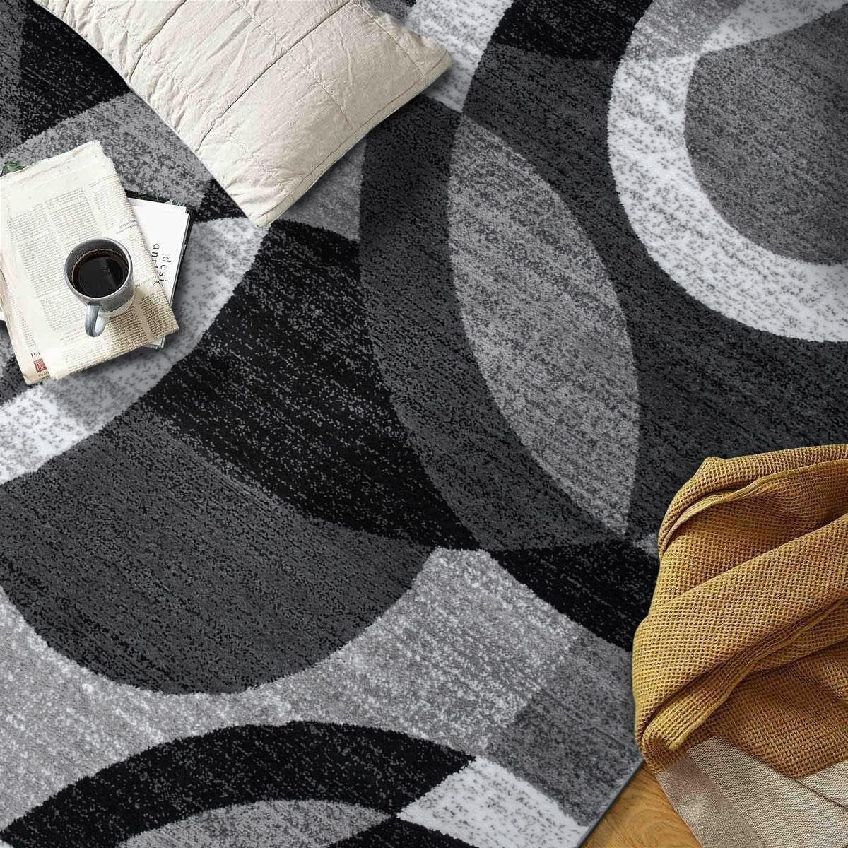 Contemporary Abstract Circles Perfect for High Traffic Areas of Your Living Room,Bedroom,Home Office,Kitchen Area Rug 6'6" X 9' Gray