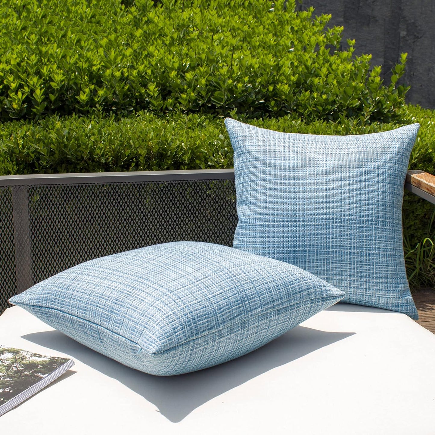 Pack of 2 Decorative Outdoor Waterproof Throw Pillow Covers Stripe Square Pillowcases Modern Cushion Cases for Patio Couch Bench 18 X 18 Inch Teal