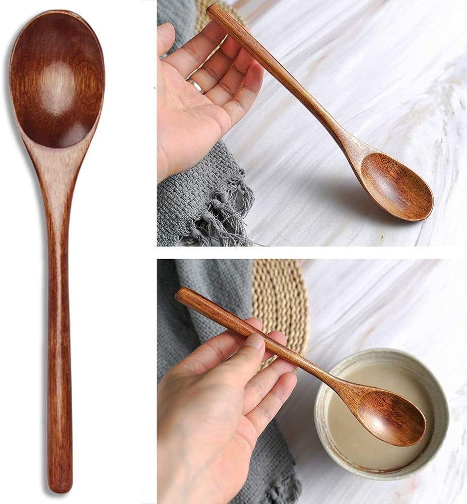 Wooden Spoon and Fork for Eating Utensil Set, Wood Cutlery, Wooden Flatware, Reusable Bamboo Utensils 