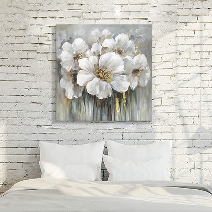 Large Flower Canvas Wall Art - Abstract Floral Painting White Blooming Floral Pictures Artwork