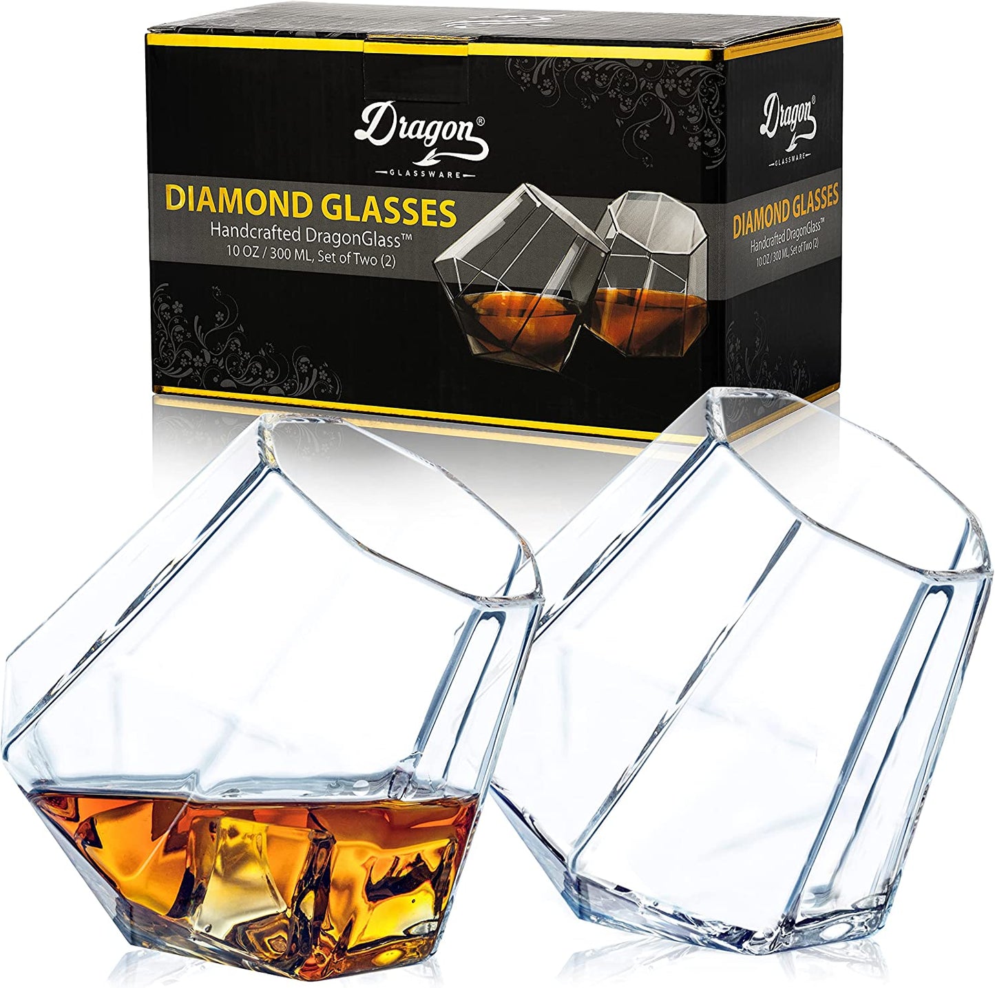 Whiskey Glasses - 10 Oz Iridescent Diamond Shaped Whiskey Glasses Set of 2 - Wine and Bourbon Glass That Naturally Aerates