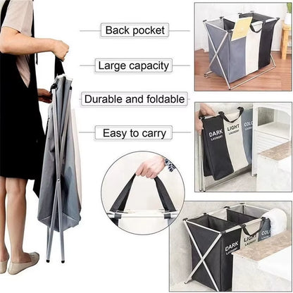 1/3 Grids Dirty Clothes Laundry Basket Storing Waterproof Oxford Storage Bags Portable Foldable Clothing / Toy Household Organizer