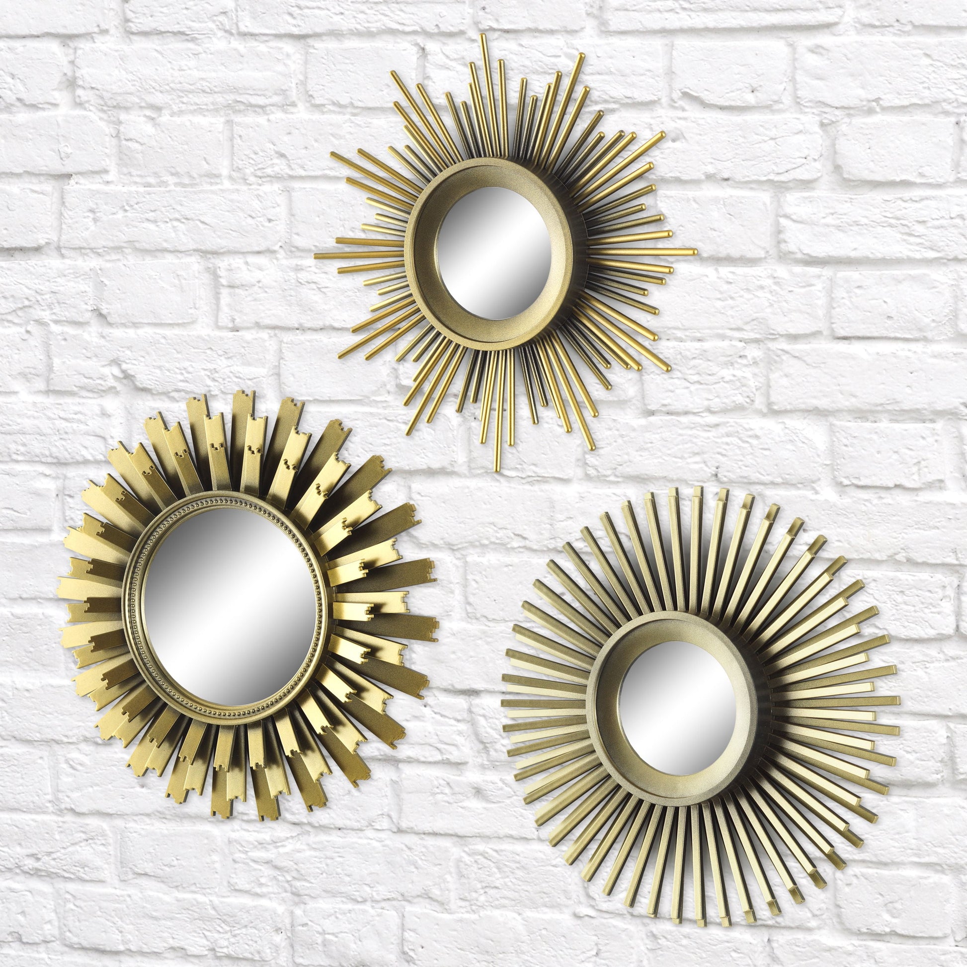 3-Piece round Sunburst Mirror Set in Gold Finish