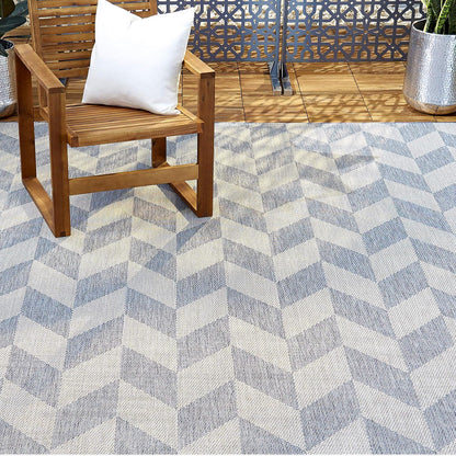 Patio Country Calla Contemporary Herringbone Indoor/Outdoor Area Rug, Blue/Grey, 7'9"X10'2"