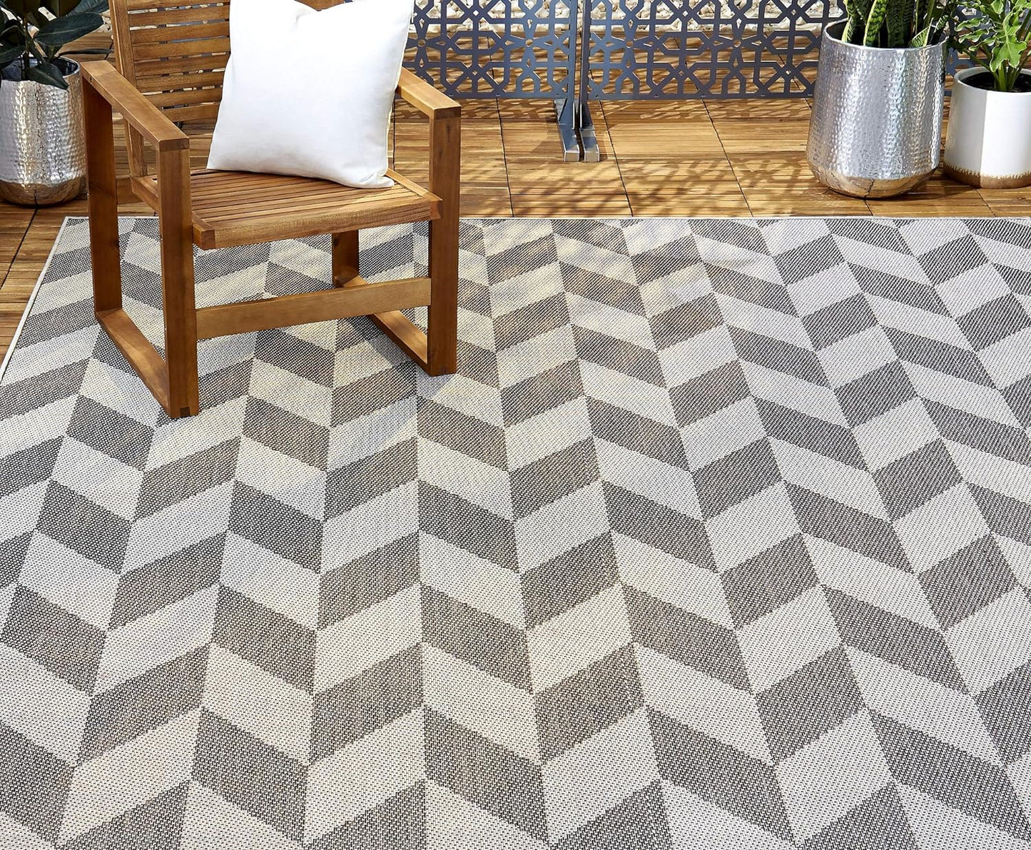 Patio Country Calla Contemporary Herringbone Indoor/Outdoor Area Rug, Blue/Grey, 7'9"X10'2"