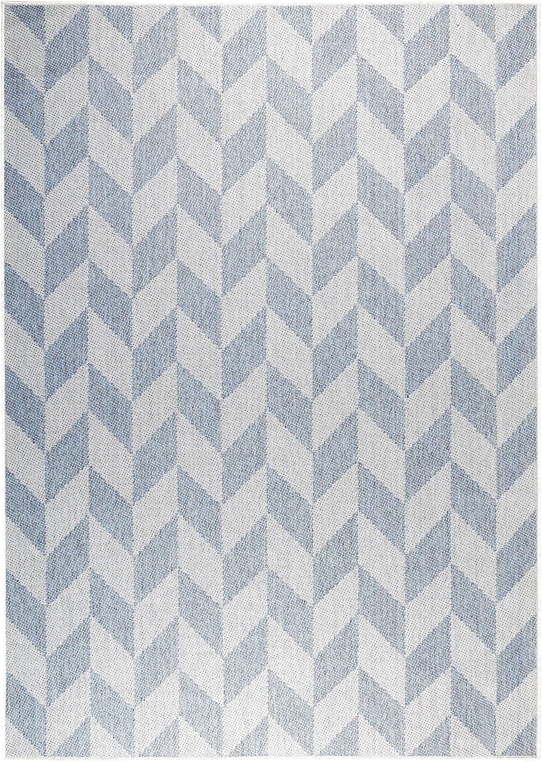 Patio Country Calla Contemporary Herringbone Indoor/Outdoor Area Rug, Blue/Grey, 7'9"X10'2"