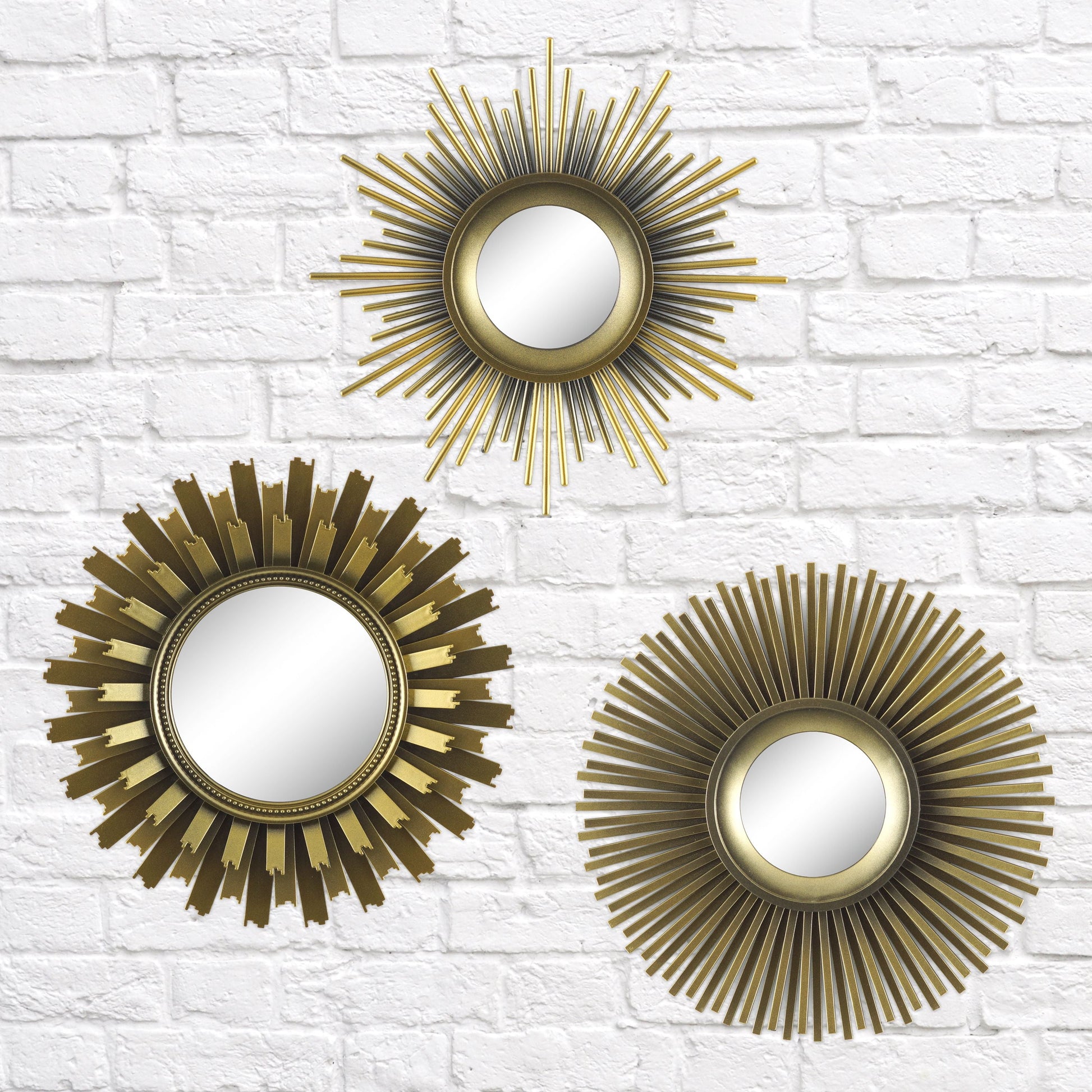 3-Piece round Sunburst Mirror Set in Gold Finish