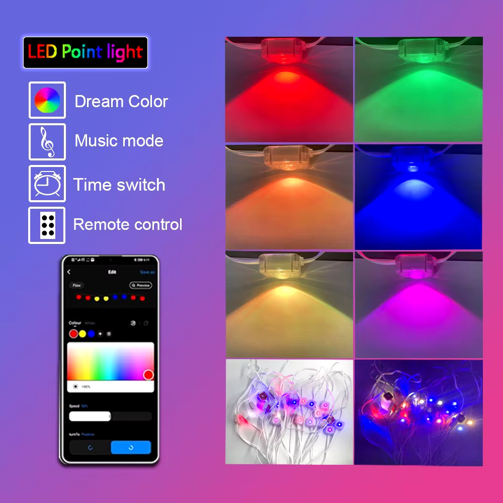 45M RGB Eaves LED Lights Permanent Outdoor Lights String APP Bluetooth Light Strip Scene Modes