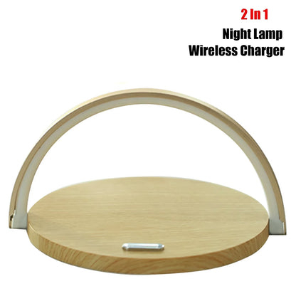 Multifuction Wireless Charger Bluetooth Speaker for Iphone 14 &15 Wooden Table Lamp High Power Charging Light Speaker Bluetooth