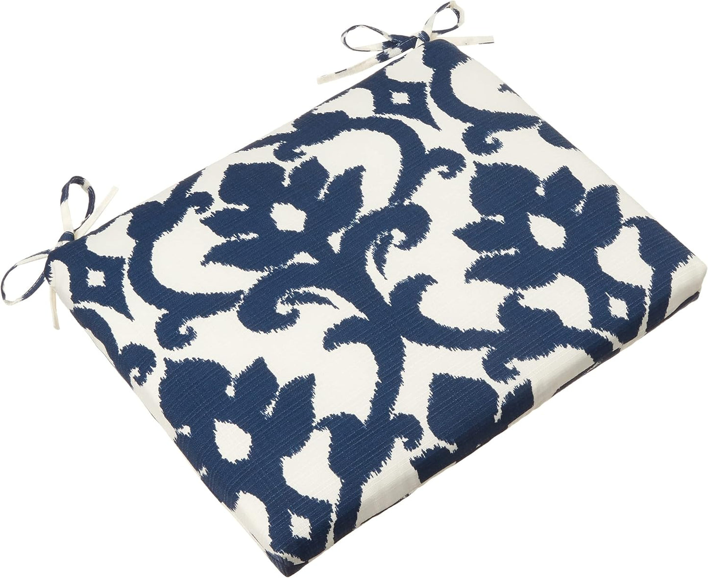 Damask Indoor/Outdoor Chair Seat Cushion with Ties Squared Corner, Plush Fiber Fill, Weather, and Fade Resistant, 20" X 20", Blue Basalto Navy 2 Count