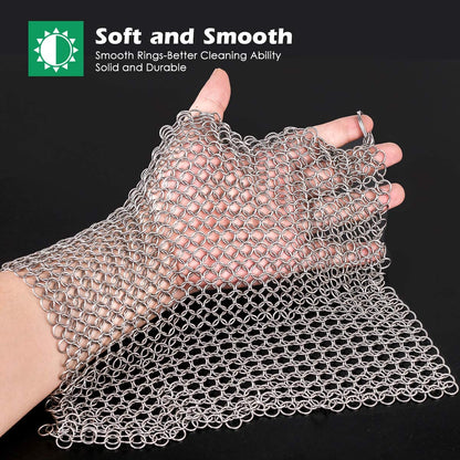 10”X10” Stainless Steel Cast Iron Cleaner Chainmail Scrubber for Cast Iron Pan Skillet Cleaner for Dishes Cast Iron Pot Cookware Accessories BG263