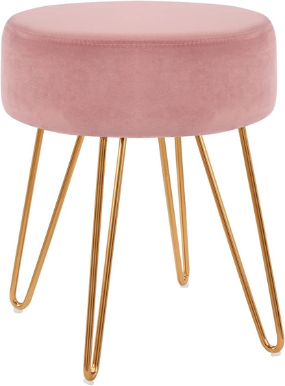 Makeup Vanity Stool, Contemporary Stool, Mongolian round Metal Stool, Vanity Stool, Furry Ottoman Stool, Modern Accent Stools, Pink