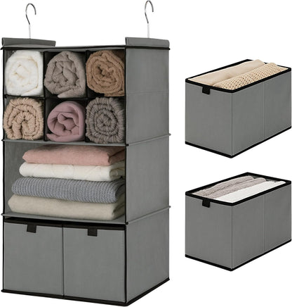 3-Shelf Hanging Closet Organizer and Storage, Collapsible Hanging Closet Shelves, Gray, 29 ½" H X 12" W X 12" D, 1-Pack